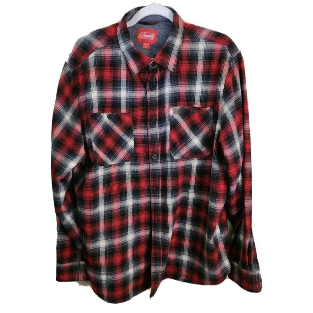 Coleman Red Gray Cotton Flannel Shirt Shacket Unisex Size XL
